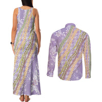 Purple Palaka Hawaii Leis Couples Matching Tank Maxi Dress and Long Sleeve Button Shirt Hawaiian-plaid Elegant Tropical Vibes - Polynesian Pride