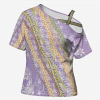 Purple Palaka Hawaii Leis Cross Shoulder Shirt Hawaiian-plaid Elegant Tropical Vibes LT14 Female Purple - Polynesian Pride