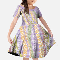 Purple Palaka Hawaii Leis Family Matching Long Sleeve Bodycon Dress and Hawaiian Shirt Hawaiian-plaid Elegant Tropical Vibes - Polynesian Pride