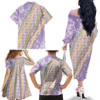 Purple Palaka Hawaii Leis Family Matching Off The Shoulder Long Sleeve Dress and Hawaiian Shirt Hawaiian-plaid Elegant Tropical Vibes - Polynesian Pride