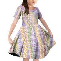 Purple Palaka Hawaii Leis Family Matching Off Shoulder Short Dress and Hawaiian Shirt Hawaiian-plaid Elegant Tropical Vibes LT14 Daughter's Dress Purple - Polynesian Pride