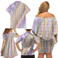 Purple Palaka Hawaii Leis Family Matching Off Shoulder Short Dress and Hawaiian Shirt Hawaiian-plaid Elegant Tropical Vibes LT14 - Polynesian Pride