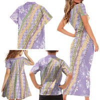 Purple Palaka Hawaii Leis Family Matching Short Sleeve Bodycon Dress and Hawaiian Shirt Hawaiian-plaid Elegant Tropical Vibes - Polynesian Pride