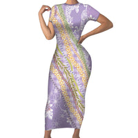 Purple Palaka Hawaii Leis Family Matching Short Sleeve Bodycon Dress and Hawaiian Shirt Hawaiian-plaid Elegant Tropical Vibes - Polynesian Pride