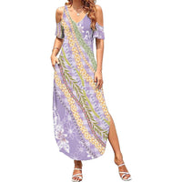 Purple Palaka Hawaii Leis Family Matching Summer Maxi Dress and Hawaiian Shirt Hawaiian-plaid Elegant Tropical Vibes LT14 Mom's Dress Purple - Polynesian Pride