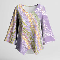 Purple Palaka Hawaii Leis Kimono Sleeve Blouse Hawaiian-plaid Elegant Tropical Vibes - Polynesian Pride