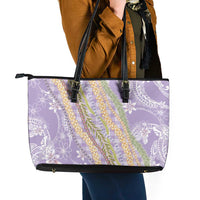 Purple Palaka Hawaii Leis Leather Tote Bag Hawaiian-plaid Elegant Tropical Vibes LT14 - Polynesian Pride
