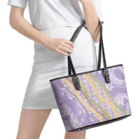 Purple Palaka Hawaii Leis Leather Tote Bag Hawaiian-plaid Elegant Tropical Vibes LT14 - Polynesian Pride