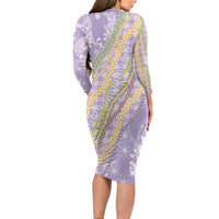 Purple Palaka Hawaii Leis Long Sleeve Bodycon Dress Hawaiian-plaid Elegant Tropical Vibes - Polynesian Pride