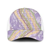 Purple Palaka Hawaii Leis Mesh Trucker Cap Hawaiian-plaid Elegant Tropical Vibes LT14 One Size White Purple - Polynesian Pride