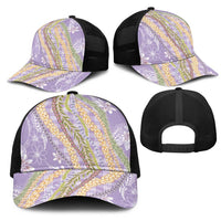 Purple Palaka Hawaii Leis Mesh Trucker Cap Hawaiian-plaid Elegant Tropical Vibes LT14 - Polynesian Pride