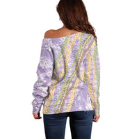 Purple Palaka Hawaii Leis Off Shoulder Sweater Hawaiian-plaid Elegant Tropical Vibes - Polynesian Pride