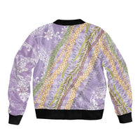 Purple Palaka Hawaii Leis Sleeve Zip Bomber Jacket Hawaiian-plaid Elegant Tropical Vibes LT14 - Polynesian Pride