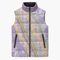 Purple Palaka Hawaii Leis Sleeveless Puffer Jacket Hawaiian-plaid Elegant Tropical Vibes LT14 Unisex Purple - Polynesian Pride