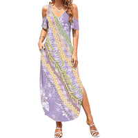 Purple Palaka Hawaii Leis Summer Maxi Dress Hawaiian-plaid Elegant Tropical Vibes LT14 Women Purple - Polynesian Pride