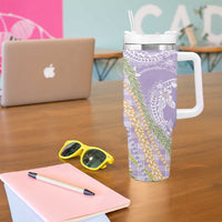 Purple Palaka Hawaii Leis Tumbler With Handle Hawaiian-plaid Elegant Tropical Vibes - Polynesian Pride