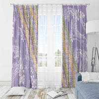 Purple Palaka Hawaii Leis Window Curtain Hawaiian-plaid Elegant Tropical Vibes - Polynesian Pride