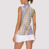 Purple Palaka Hawaii Leis Women Sleeveless Polo Shirt Hawaiian-plaid Elegant Tropical Vibes - Polynesian Pride