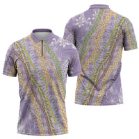 Purple Palaka Hawaii Leis Zipper Polo Shirt Hawaiian-plaid Elegant Tropical Vibes LT14 - Polynesian Pride