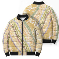 Yellow Palaka Hawaii Leis Bomber Puffer Jacket Hawaiian-plaid Elegant Tropical Vibes LT14 - Polynesian Pride