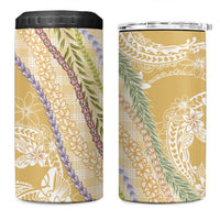 Yellow Palaka Hawaii Leis 4 in 1 Can Cooler Tumbler Hawaiian-plaid Elegant Tropical Vibes - Polynesian Pride