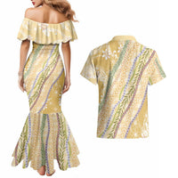 Yellow Palaka Hawaii Leis Couples Matching Mermaid Dress and Hawaiian Shirt Hawaiian-plaid Elegant Tropical Vibes - Polynesian Pride