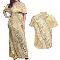 Yellow Palaka Hawaii Leis Couples Matching Off Shoulder Maxi Dress and Hawaiian Shirt Hawaiian-plaid Elegant Tropical Vibes - Polynesian Pride