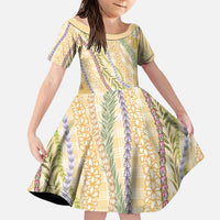 Yellow Palaka Hawaii Leis Family Matching Long Sleeve Bodycon Dress and Hawaiian Shirt Hawaiian-plaid Elegant Tropical Vibes - Polynesian Pride