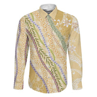 Yellow Palaka Hawaii Leis Family Matching Long Sleeve Bodycon Dress and Hawaiian Shirt Hawaiian-plaid Elegant Tropical Vibes - Polynesian Pride