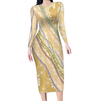 Yellow Palaka Hawaii Leis Family Matching Long Sleeve Bodycon Dress and Hawaiian Shirt Hawaiian-plaid Elegant Tropical Vibes - Polynesian Pride