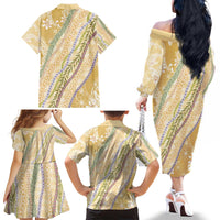 Yellow Palaka Hawaii Leis Family Matching Off The Shoulder Long Sleeve Dress and Hawaiian Shirt Hawaiian-plaid Elegant Tropical Vibes - Polynesian Pride