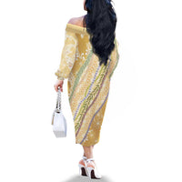 Yellow Palaka Hawaii Leis Family Matching Off The Shoulder Long Sleeve Dress and Hawaiian Shirt Hawaiian-plaid Elegant Tropical Vibes - Polynesian Pride