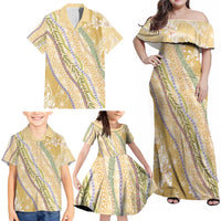Yellow Palaka Hawaii Leis Family Matching Off Shoulder Maxi Dress and Hawaiian Shirt Hawaiian-plaid Elegant Tropical Vibes - Polynesian Pride