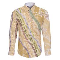 Yellow Palaka Hawaii Leis Family Matching Off Shoulder Maxi Dress and Hawaiian Shirt Hawaiian-plaid Elegant Tropical Vibes LT14 Dad's Shirt - Long Sleeve Yellow - Polynesian Pride