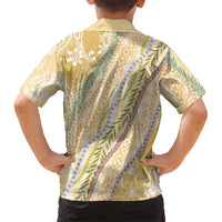 Yellow Palaka Hawaii Leis Family Matching Off Shoulder Short Dress and Hawaiian Shirt Hawaiian-plaid Elegant Tropical Vibes - Polynesian Pride