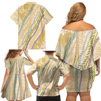 Yellow Palaka Hawaii Leis Family Matching Off Shoulder Short Dress and Hawaiian Shirt Hawaiian-plaid Elegant Tropical Vibes - Polynesian Pride