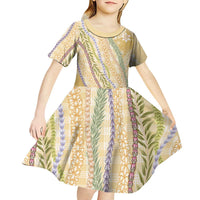 Yellow Palaka Hawaii Leis Kid Short Sleeve Dress Hawaiian-plaid Elegant Tropical Vibes LT14 - Polynesian Pride
