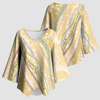 Yellow Palaka Hawaii Leis Kimono Sleeve Blouse - Hawaiian Plaid Elegant Tropical Vibes LT14 - Polynesian Pride