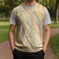 Yellow Palaka Hawaii Leis Christmas Knitted V-Neck Vest Hawaiian-plaid Elegant Tropical Vibes LT14 - Polynesian Pride