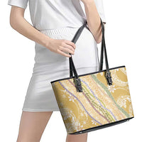 Yellow Palaka Hawaii Leis Leather Tote Bag Hawaiian-plaid Elegant Tropical Vibes LT14 - Polynesian Pride