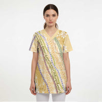 Yellow Palaka Hawaii Leis Scrub Top Hawaiian-plaid Elegant Tropical Vibes LT14 - Polynesian Pride