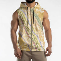 Yellow Palaka Hawaii Leis Sleeveless Zip Hoodie Hawaiian-plaid Elegant Tropical Vibes - Polynesian Pride