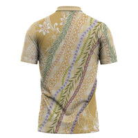 Yellow Palaka Hawaii Leis Zipper Polo Shirt Hawaiian-plaid Elegant Tropical Vibes LT14 - Polynesian Pride