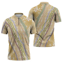 Yellow Palaka Hawaii Leis Zipper Polo Shirt Hawaiian-plaid Elegant Tropical Vibes LT14 - Polynesian Pride