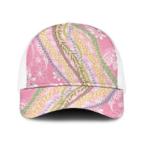 Pink Palaka Hawaii Leis Baseball Net Cap Hawaiian-plaid Elegant Tropical Vibes LT14 One Size White Pink - Polynesian Pride