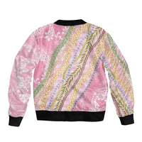 Pink Palaka Hawaii Leis Bomber Jacket Hawaiian-plaid Elegant Tropical Vibes LT14 - Polynesian Pride