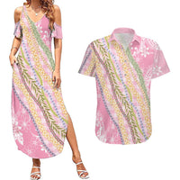Pink Palaka Hawaii Leis Couples Matching Summer Maxi Dress and Hawaiian Shirt Hawaiian-plaid Elegant Tropical Vibes - Polynesian Pride