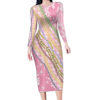 Pink Palaka Hawaii Leis Family Matching Long Sleeve Bodycon Dress and Hawaiian Shirt Hawaiian-plaid Elegant Tropical Vibes - Polynesian Pride