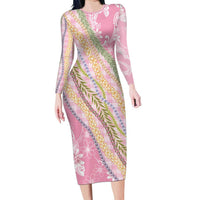 Pink Palaka Hawaii Leis Family Matching Long Sleeve Bodycon Dress and Hawaiian Shirt Hawaiian-plaid Elegant Tropical Vibes - Polynesian Pride