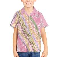 Pink Palaka Hawaii Leis Family Matching Long Sleeve Bodycon Dress and Hawaiian Shirt Hawaiian-plaid Elegant Tropical Vibes - Polynesian Pride